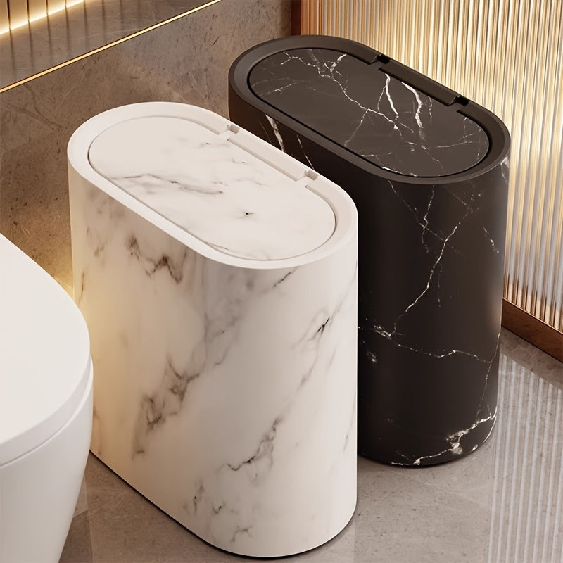 Selby Oval Bin with Lid Marble Effect Bathroom Waste Bin