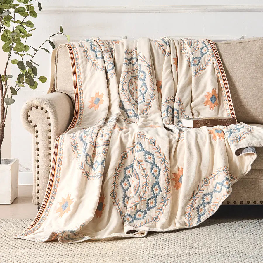 Chagford Cotton Gauze Bedspread Boho Muslin Bed Cover
