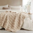 Kingsand Ruched Faux Fur Throw Blanket Double Sided