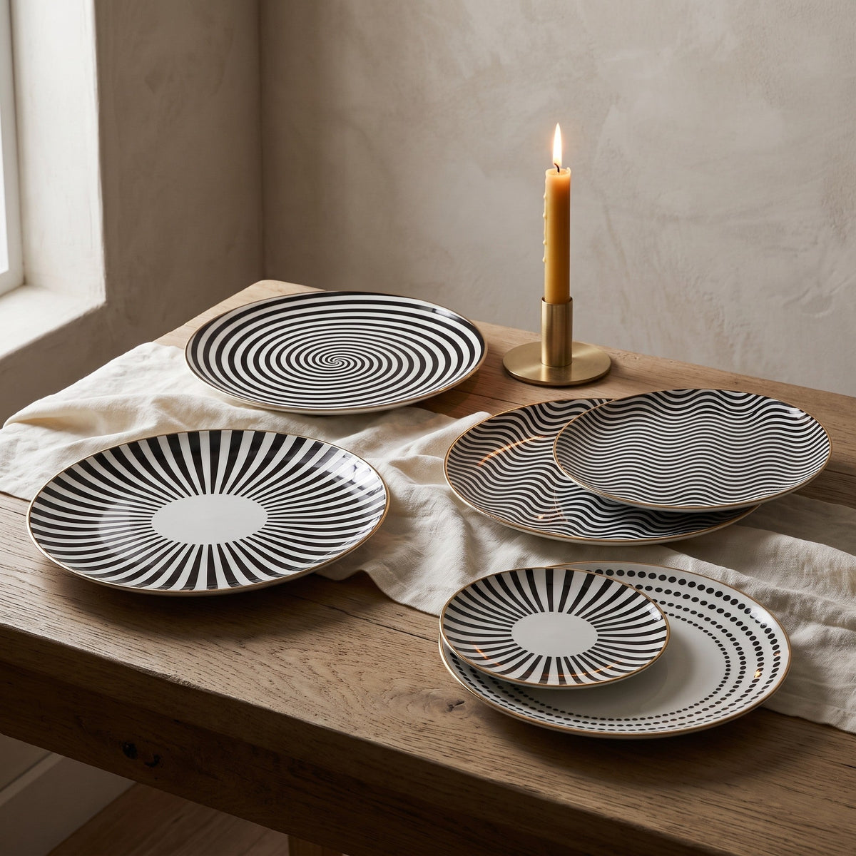 Euclid Dinner Plate Collection Six Patterned Designs