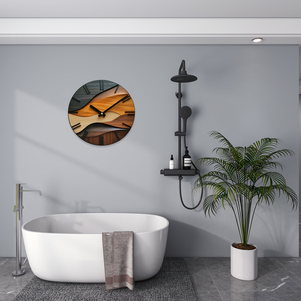 Appleby Silent Wall Clock Faux Wood Grain Nordic Round