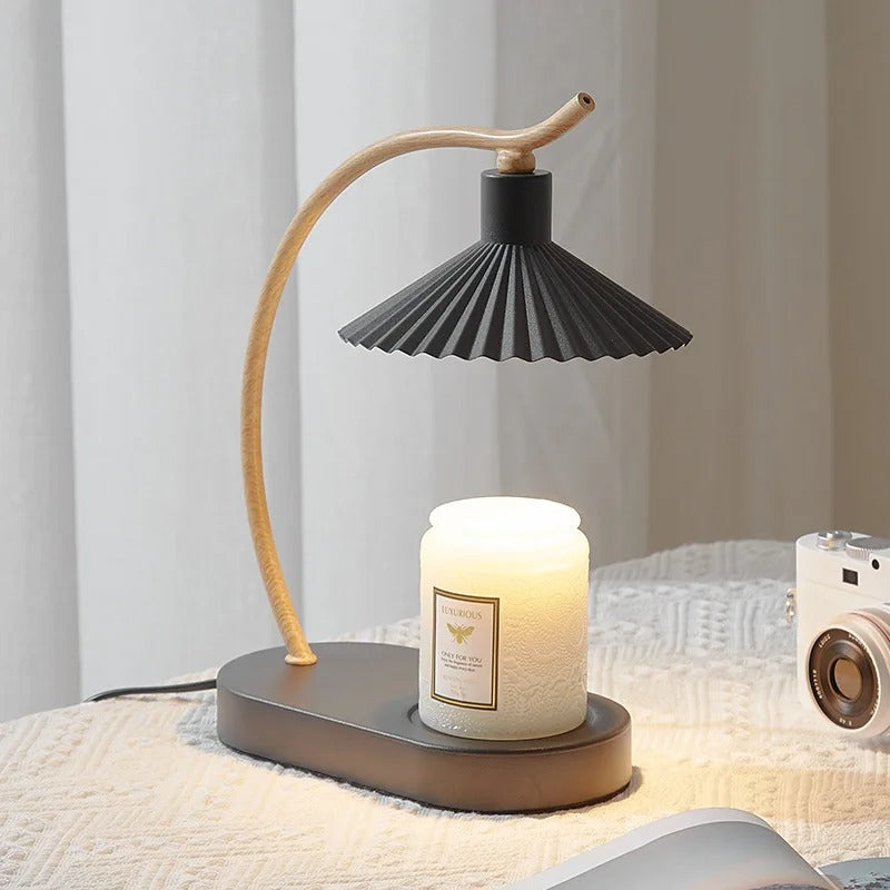 Vanessa Candle Warmer Lamp Pleated Shade Metal and Wood