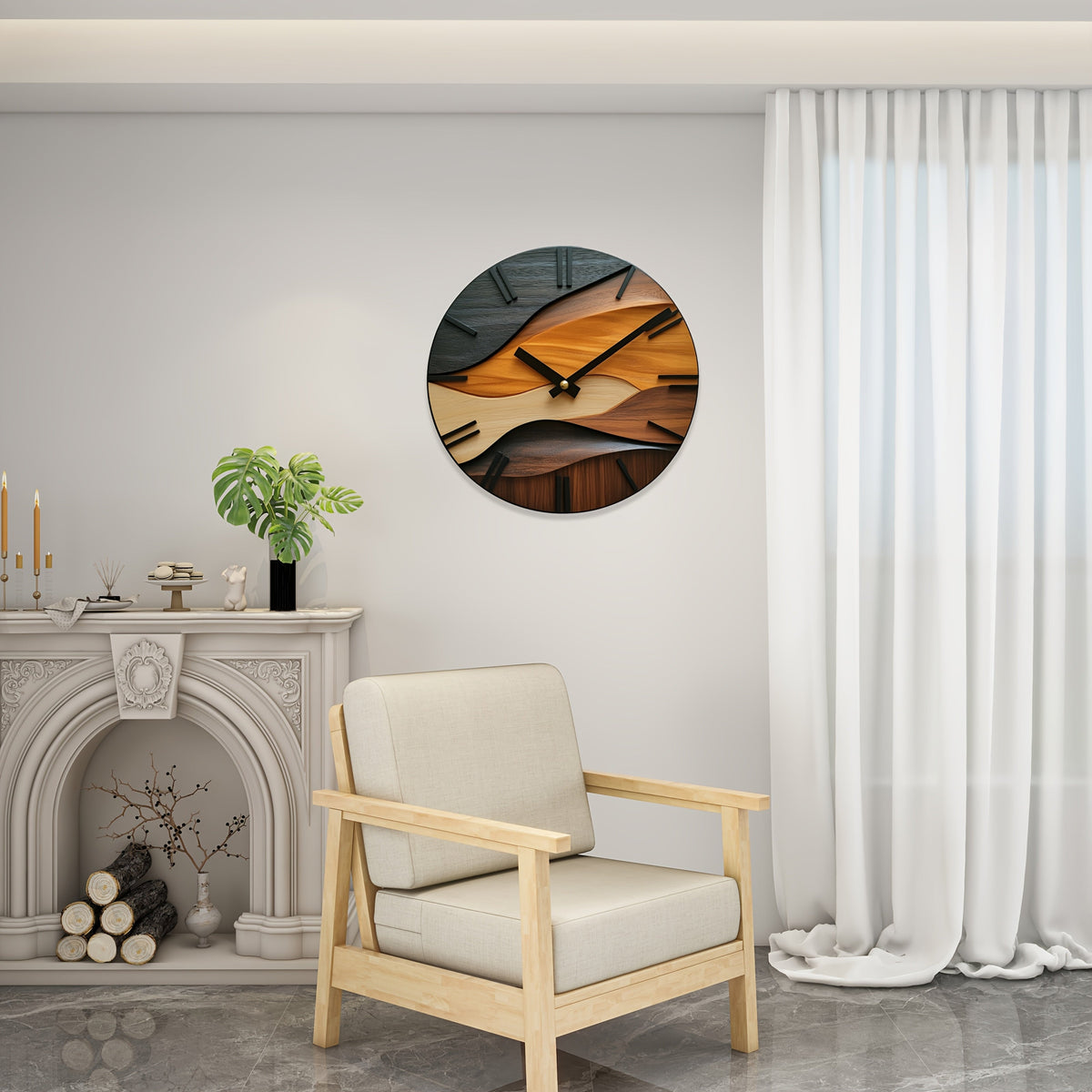 Appleby Silent Wall Clock Faux Wood Grain Nordic Round