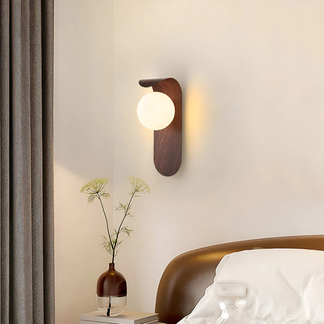 Icar Scandinavian Wall Lamp Curved Wood Frosted Glass Globe