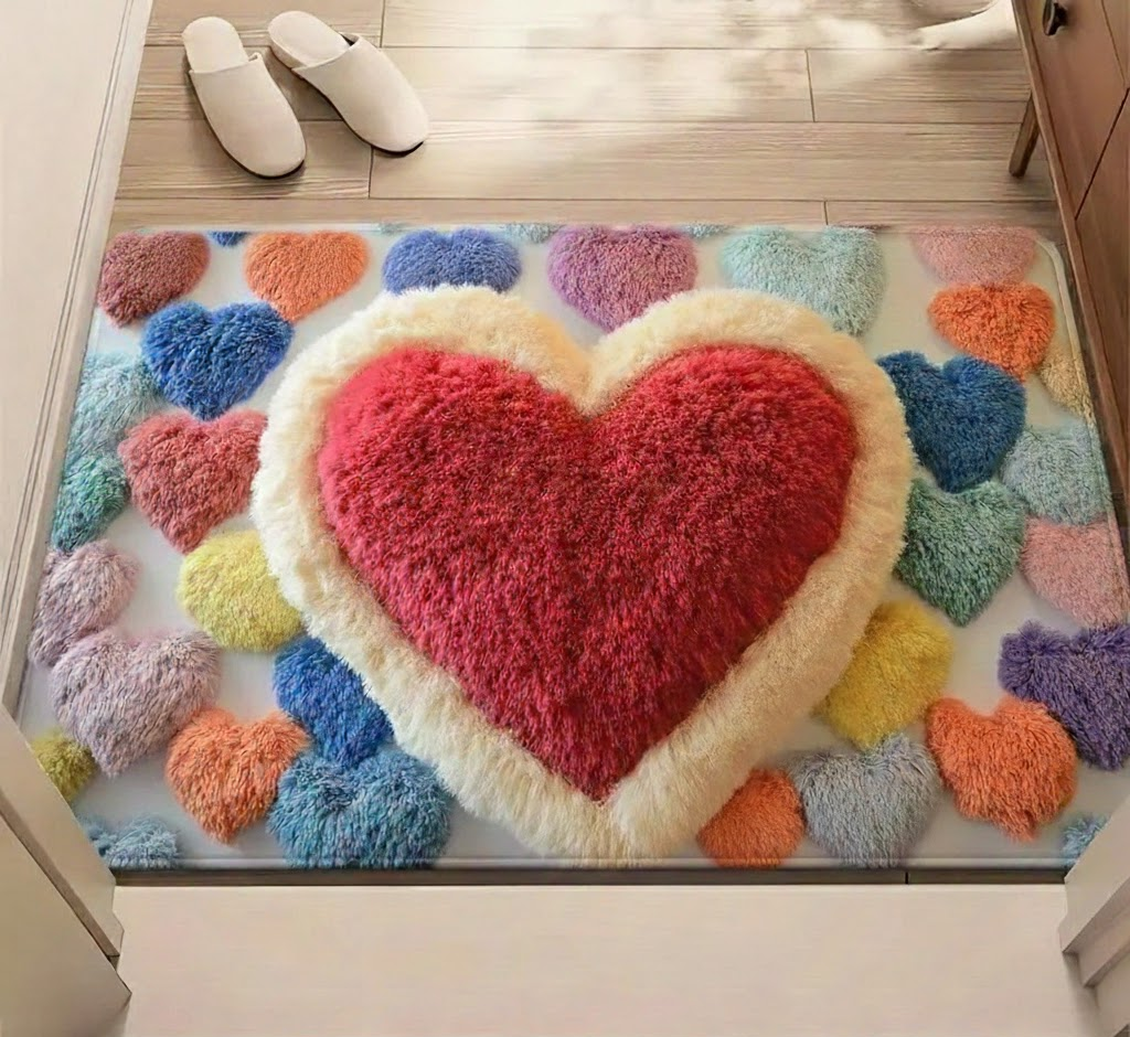 Hornsea Heart Pattern Door Mat Non-Slip Washable