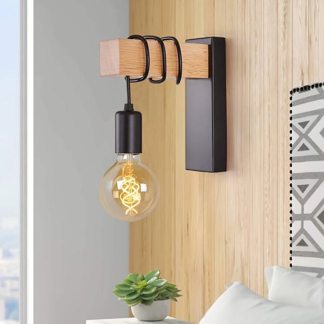 Kilnsey Industrial Wall Sconce Wood and Metal Exposed Bulb