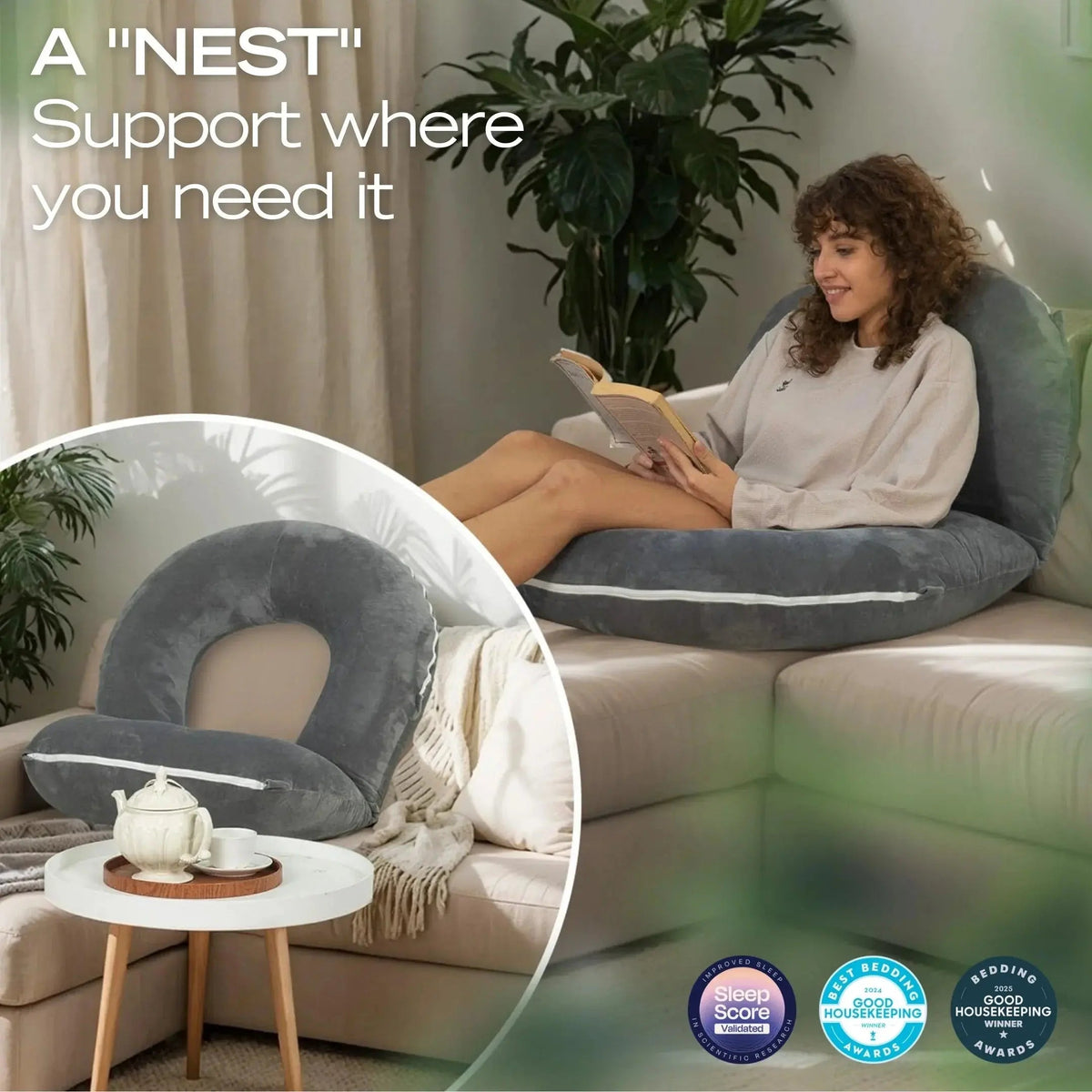 Wensley Adjustable Reading Pillow Folding U Shape Design