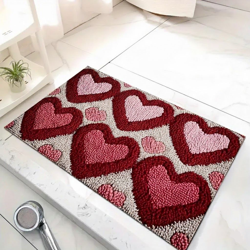 Hornsea Heart Pattern Door Mat Non-Slip Washable