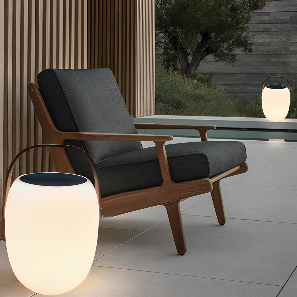 Craster Solar Floor Lantern White Wood Grain Portable LED