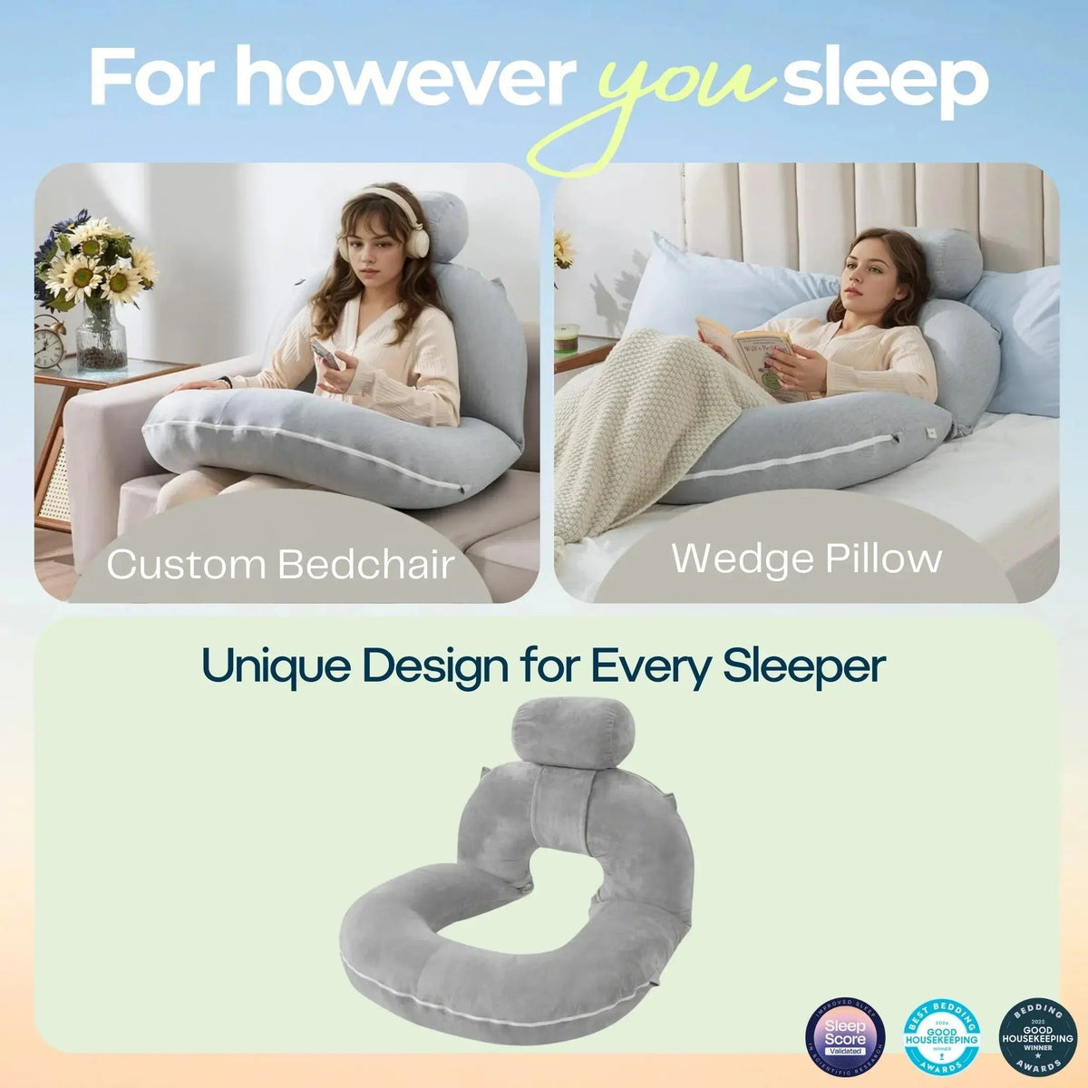 Wensley Adjustable Reading Pillow Folding U Shape Design