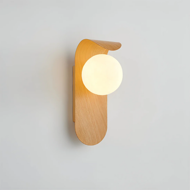 Icar Scandinavian Wall Lamp Curved Wood Frosted Glass Globe