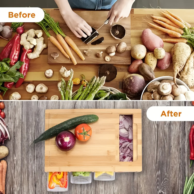 Cartmel Bamboo Chopping Board with Trays and Four Graters