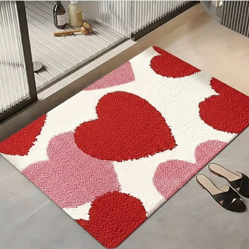 Hornsea Heart Pattern Door Mat Non-Slip Washable