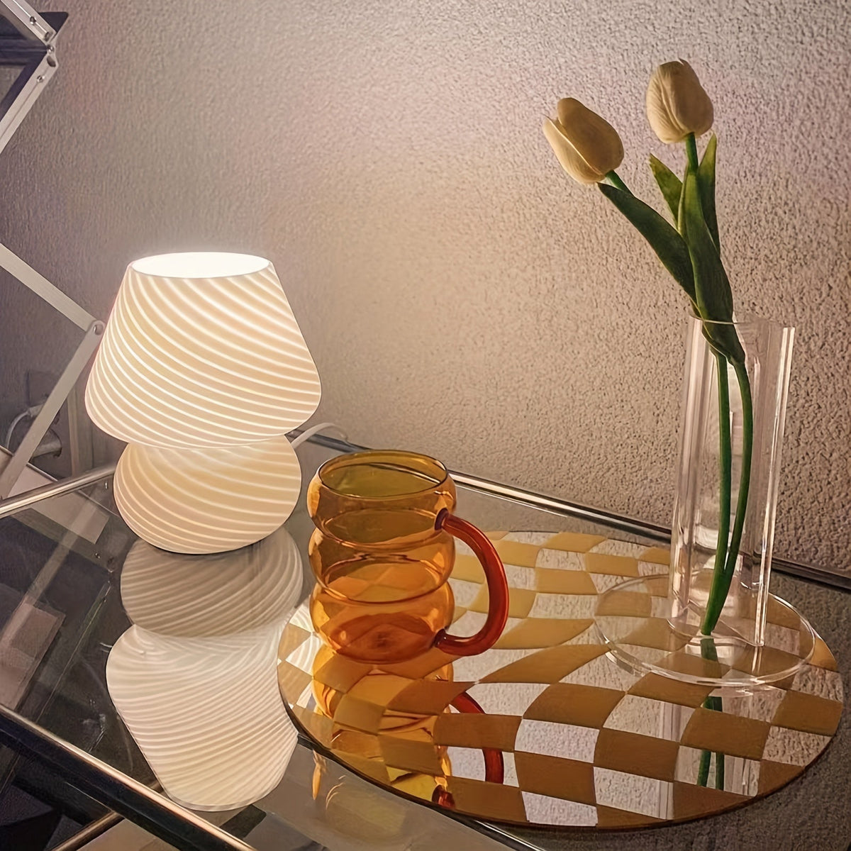 Ilkley Murano Style Glass Mushroom Lamp USB Dimmable