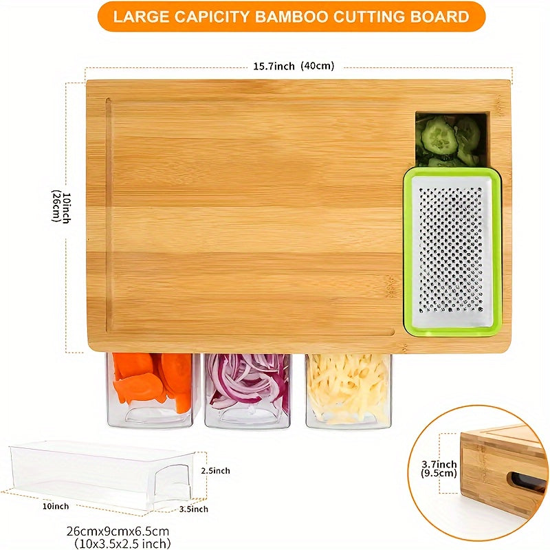 Cartmel Bamboo Chopping Board with Trays and Four Graters