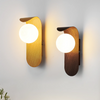 Icar Scandinavian Wall Lamp Curved Wood Frosted Glass Globe