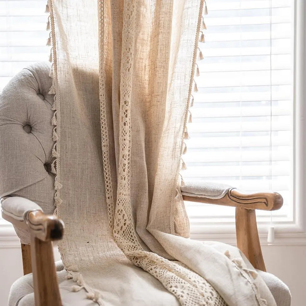 Rosedale Boho Tassel Linen Curtains Set of 2 Semi Blackout