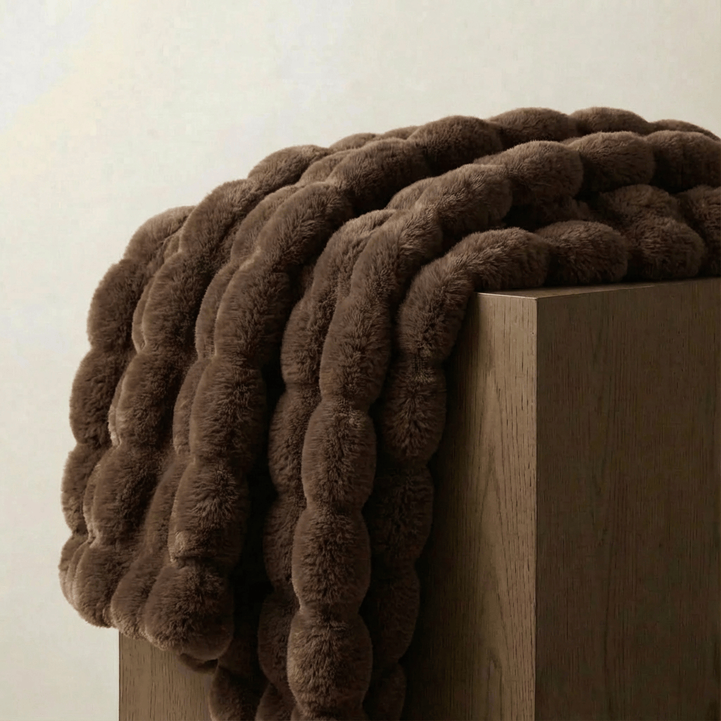Sedgwick Faux Rabbit Fur Throw Blanket and Cushion