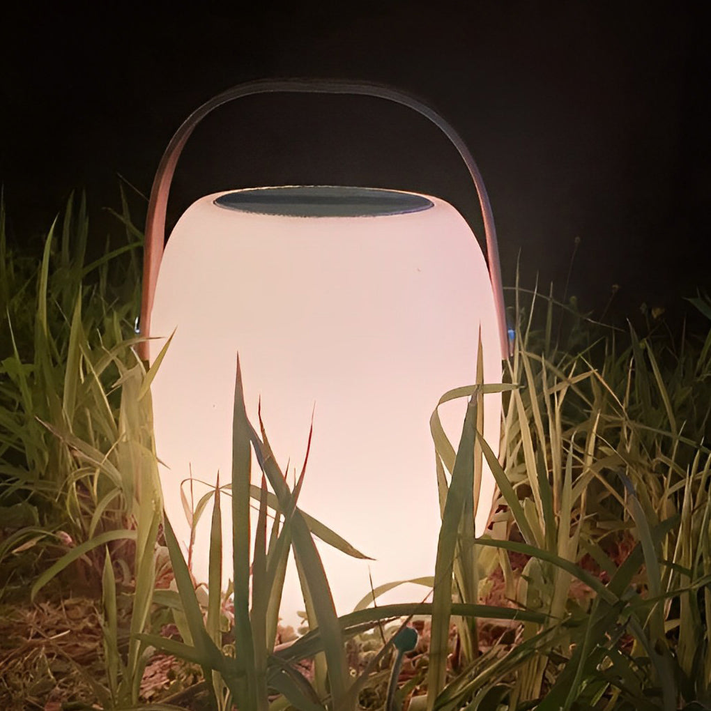 Craster Solar Floor Lantern White Wood Grain Portable LED