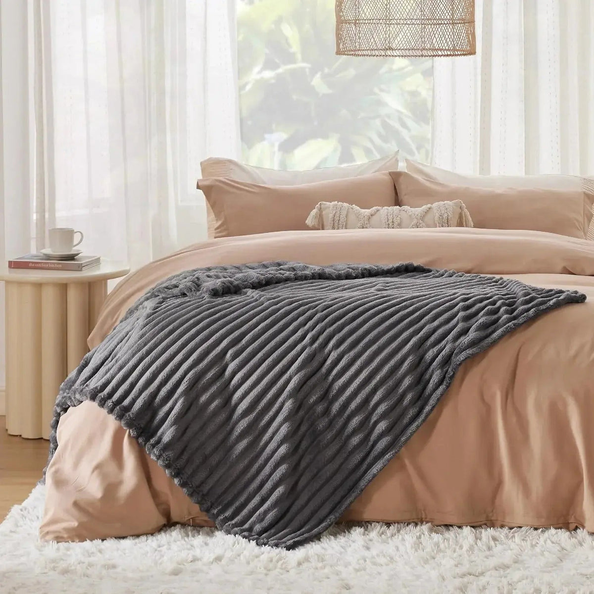 Thaxted Faux Rabbit Fur Throw Blanket Plaid