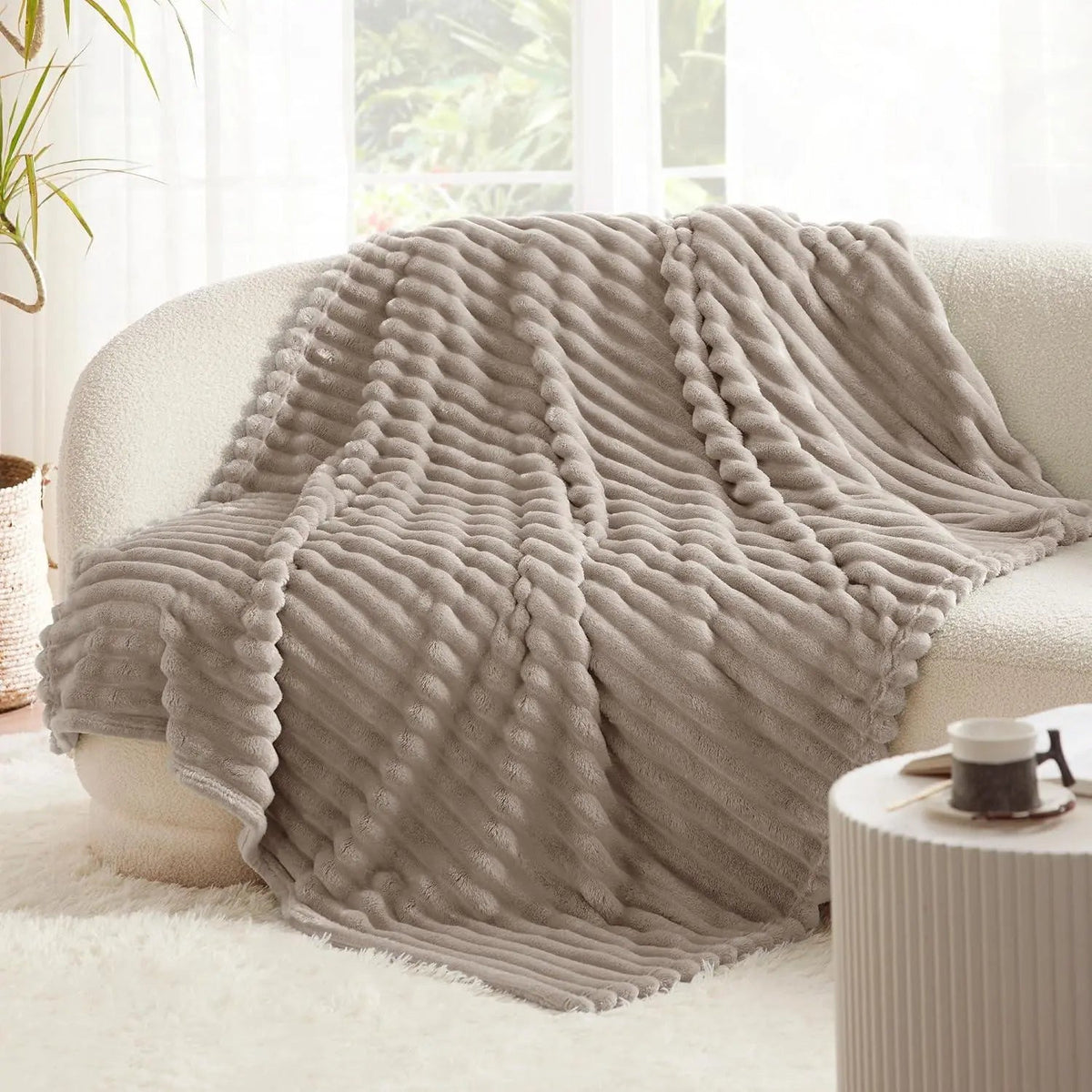 Thaxted Faux Rabbit Fur Throw Blanket Plaid