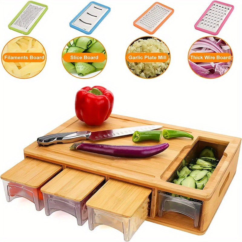Cartmel Bamboo Chopping Board with Trays and Four Graters