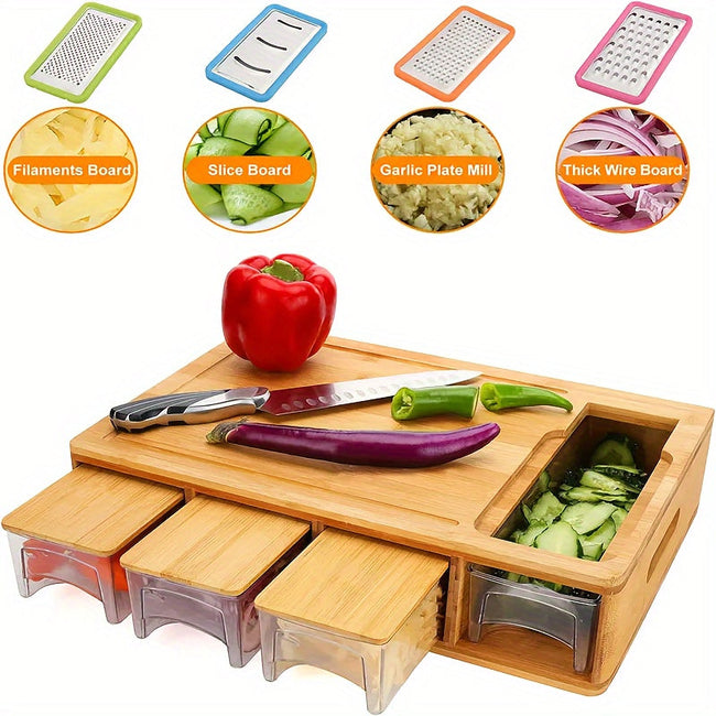 Cartmel Bamboo Chopping Board with Trays and Four Graters