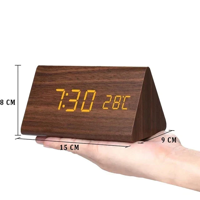 Rufford LED Alarm Clock Wood Effect Voice Activated