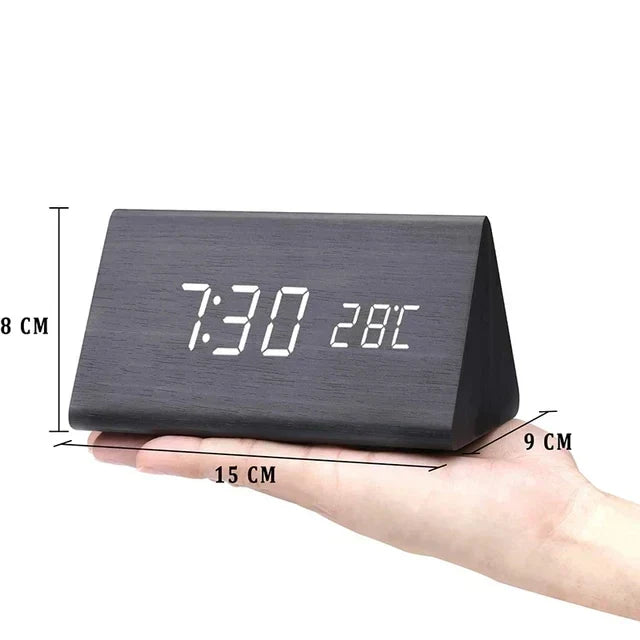 Rufford LED Alarm Clock Wood Effect Voice Activated