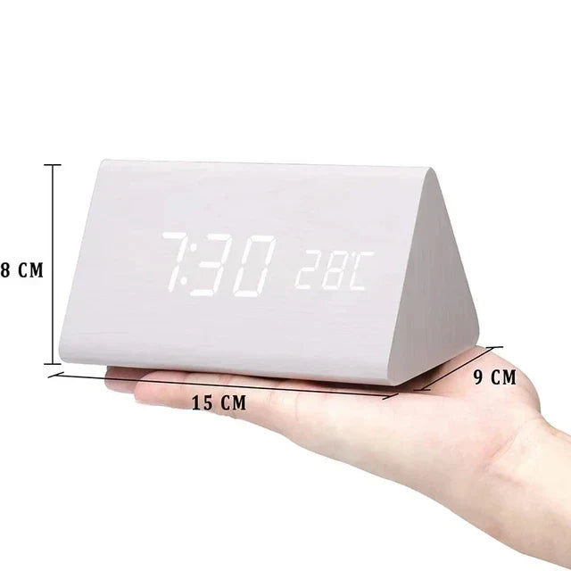 Rufford LED Alarm Clock Wood Effect Voice Activated
