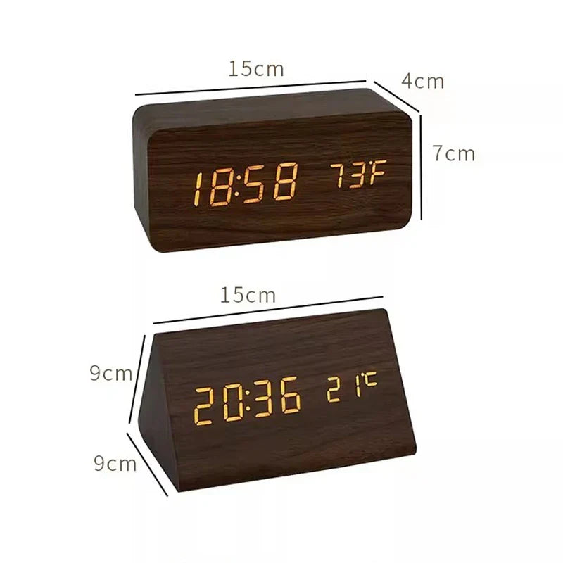 Rufford LED Alarm Clock Wood Effect Voice Activated