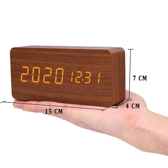 Rufford LED Alarm Clock Wood Effect Voice Activated