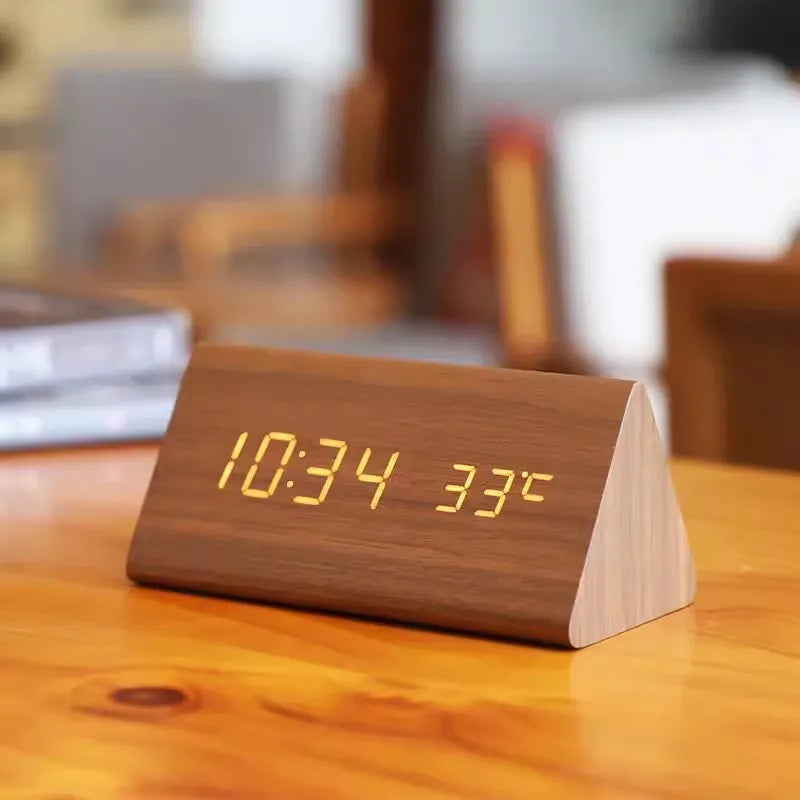 Rufford LED Alarm Clock Wood Effect Voice Activated