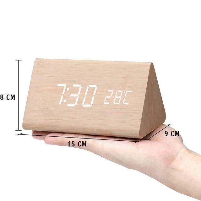 Rufford LED Alarm Clock Wood Effect Voice Activated