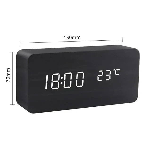 Rufford LED Alarm Clock Wood Effect Voice Activated
