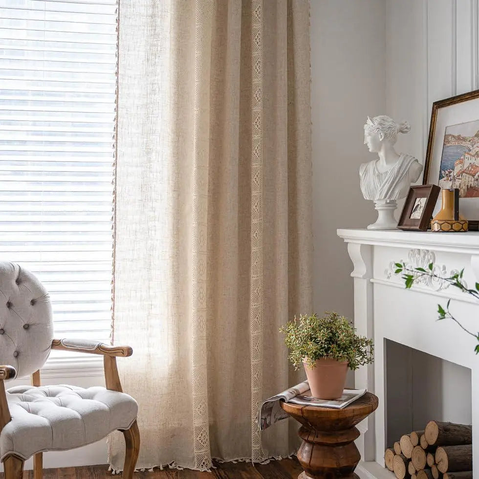 Rosedale Boho Tassel Linen Curtains Set of 2 Semi Blackout