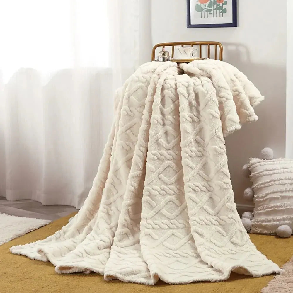 Kingsand Ruched Faux Fur Throw Blanket Double Sided
