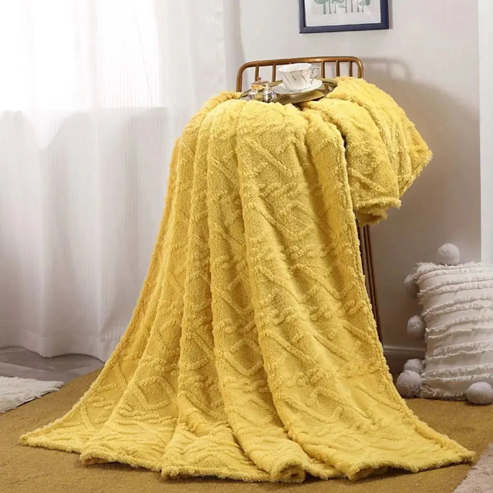 Kingsand Ruched Faux Fur Throw Blanket Double Sided