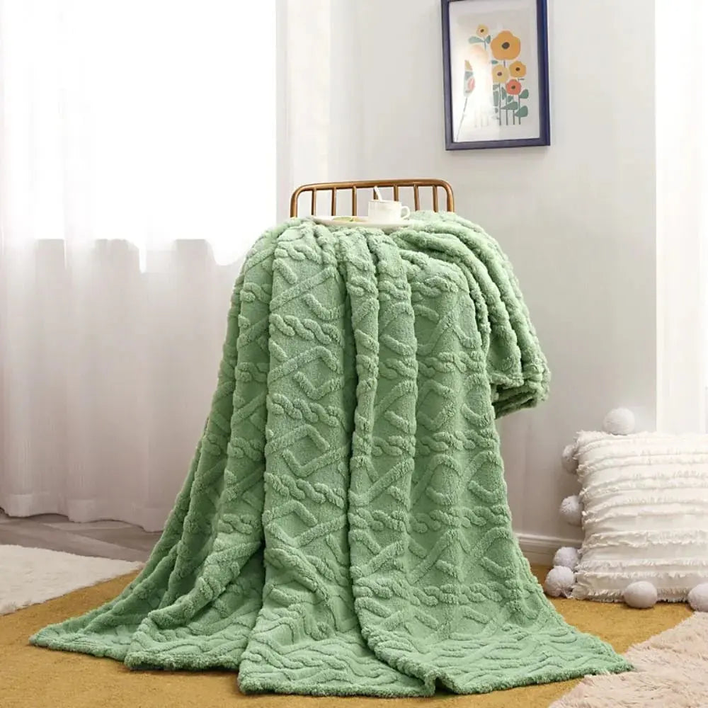 Kingsand Ruched Faux Fur Throw Blanket Double Sided