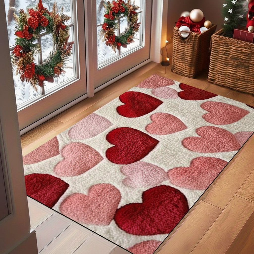 Hornsea Heart Pattern Door Mat Non-Slip Washable