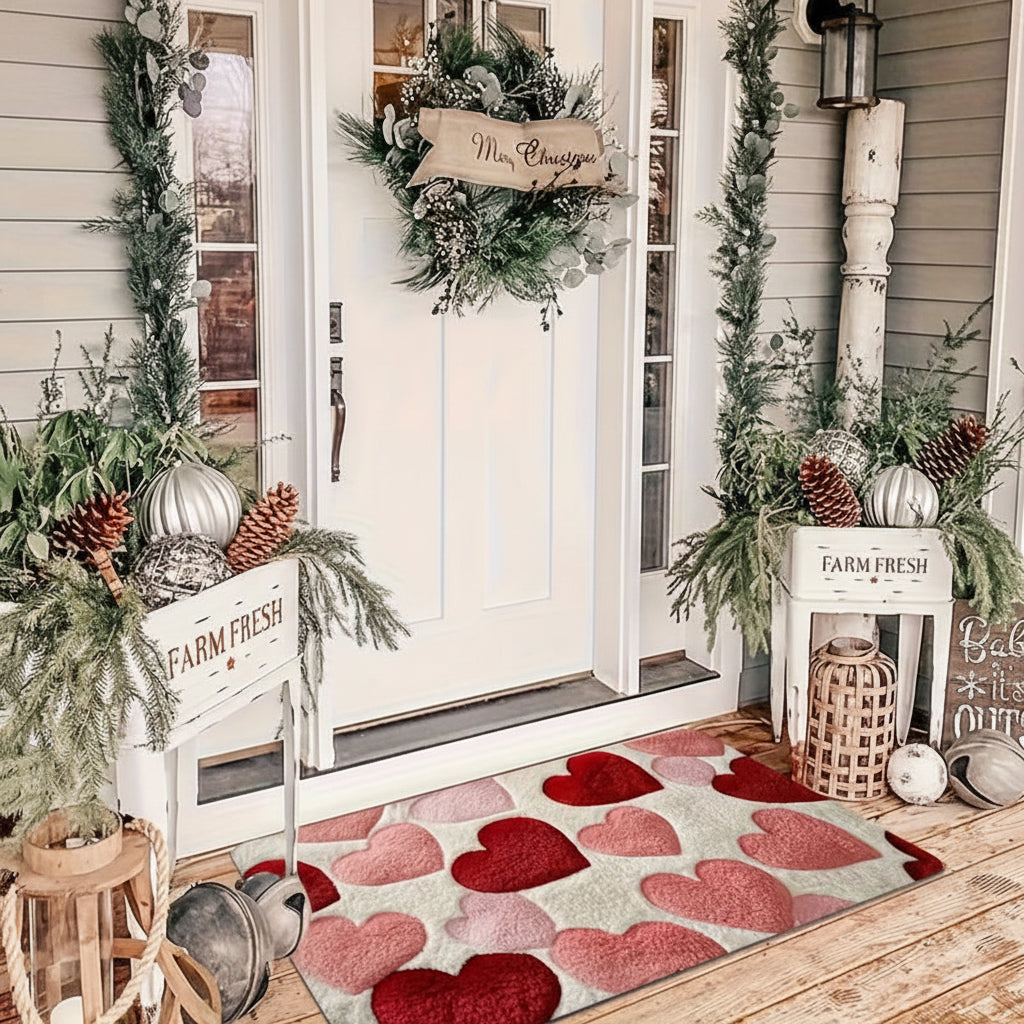 Hornsea Heart Pattern Door Mat Non-Slip Washable
