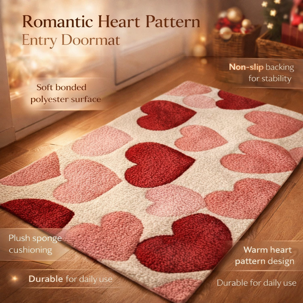 Hornsea Heart Pattern Door Mat Non-Slip Washable