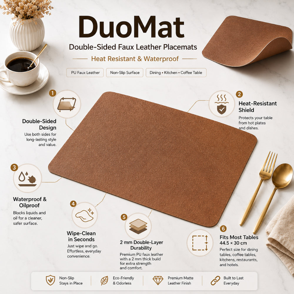 DuoMat Double Sided Faux Leather Placemats Heat Resistant
