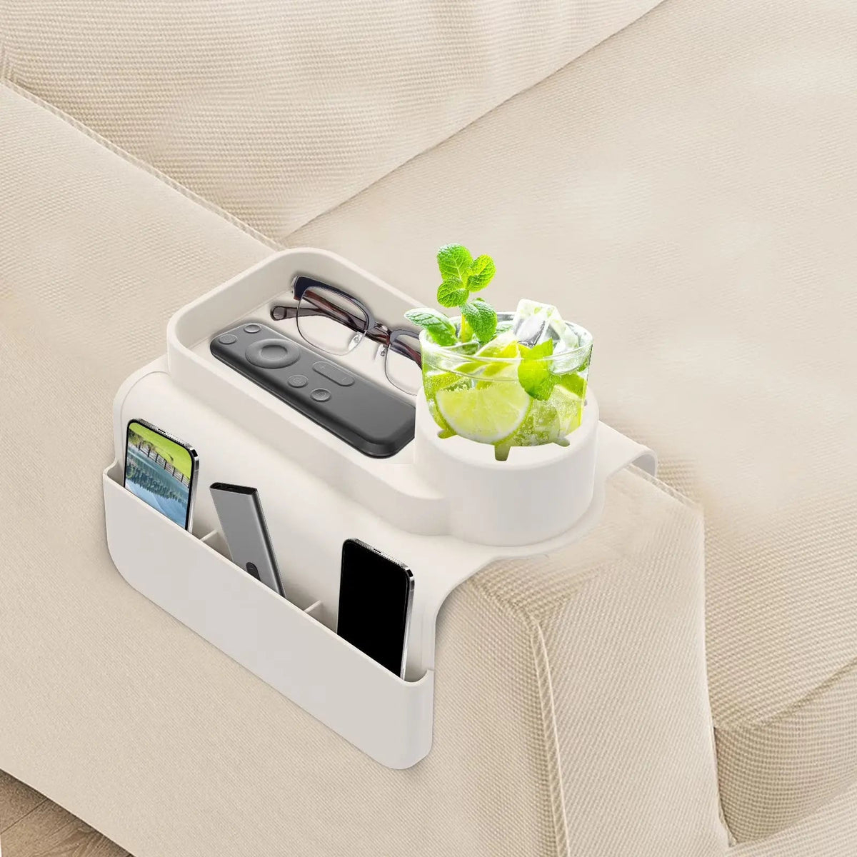 Sennen Silicone Sofa Arm Tray Cup Holder with Side Pocket