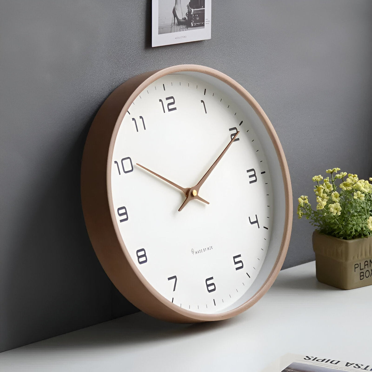 Harlow Wood Frame Wall Clock Silent Quartz for Kitchens