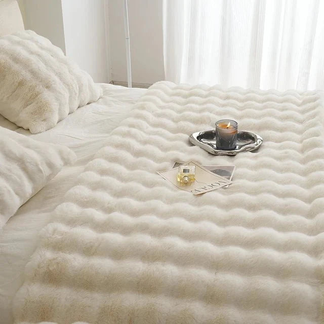 Sedgwick Faux Rabbit Fur Throw Blanket and Cushion