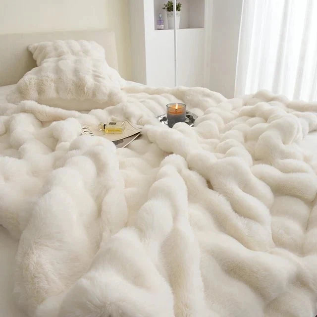 Sedgwick Faux Rabbit Fur Throw Blanket and Cushion