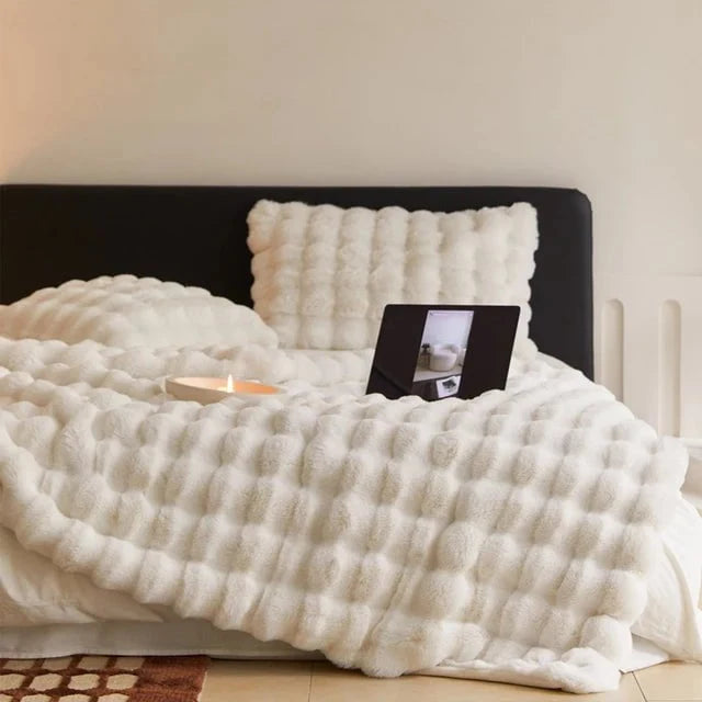 Sedgwick Faux Rabbit Fur Throw Blanket and Cushion