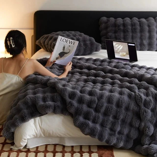Sedgwick Faux Rabbit Fur Throw Blanket and Cushion