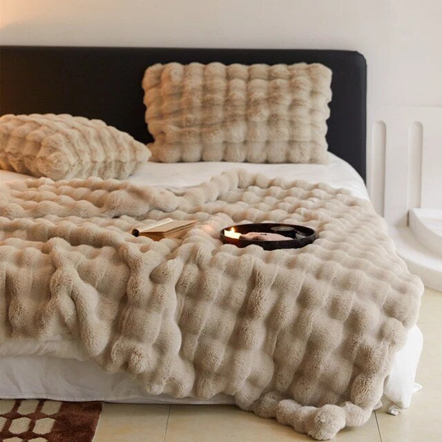 Sedgwick Faux Rabbit Fur Throw Blanket and Cushion